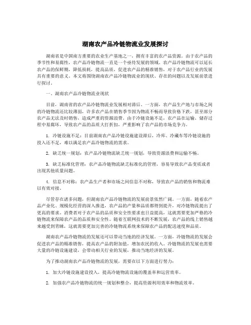 湖南农产品冷链物流业发展探讨