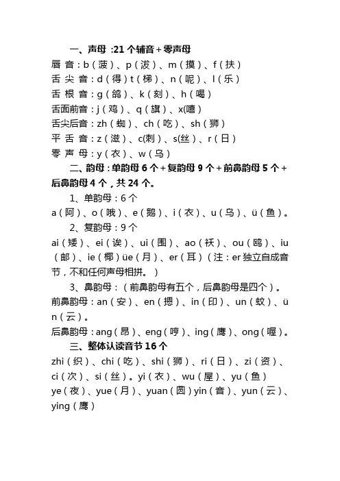 小学一年级声母韵母表