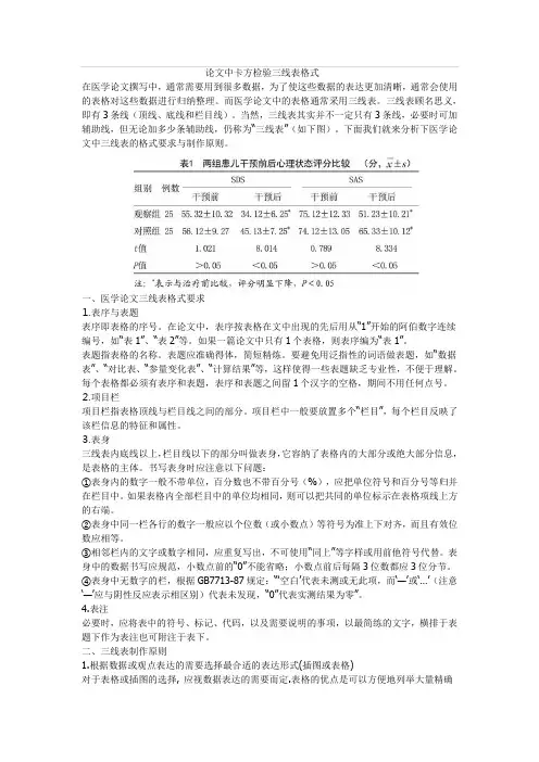 论文中卡方检验三线表格式