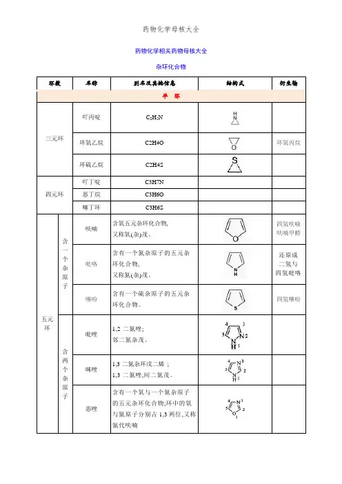 药物化学母核大全
