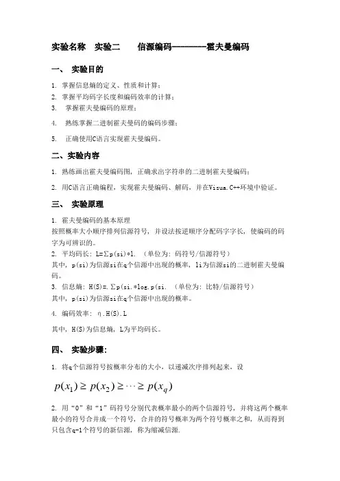 编码理论实验报告实验二信源编码——霍夫曼编码