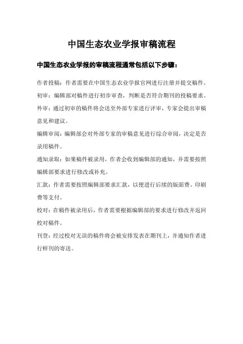中国生态农业学报审稿流程