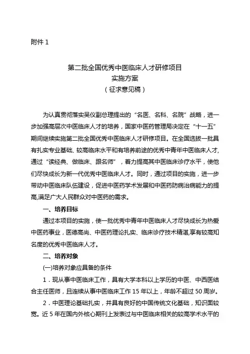 第二批全国优秀中医临床人才研修项目