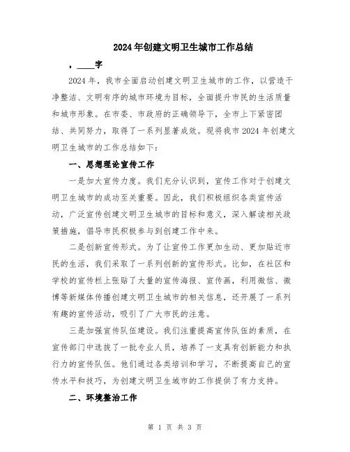 2024年创建文明卫生城市工作总结