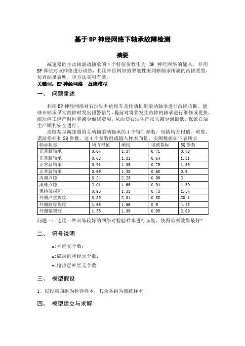 基于BP神经网络的滚轴承故障判断模型