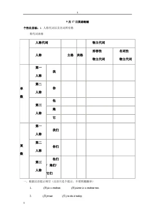 (完整word版)小升初英语人称代词专项练习