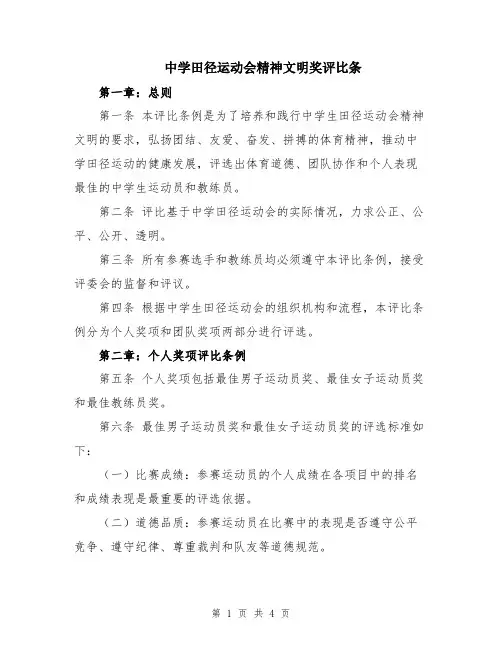中学田径运动会精神文明奖评比条
