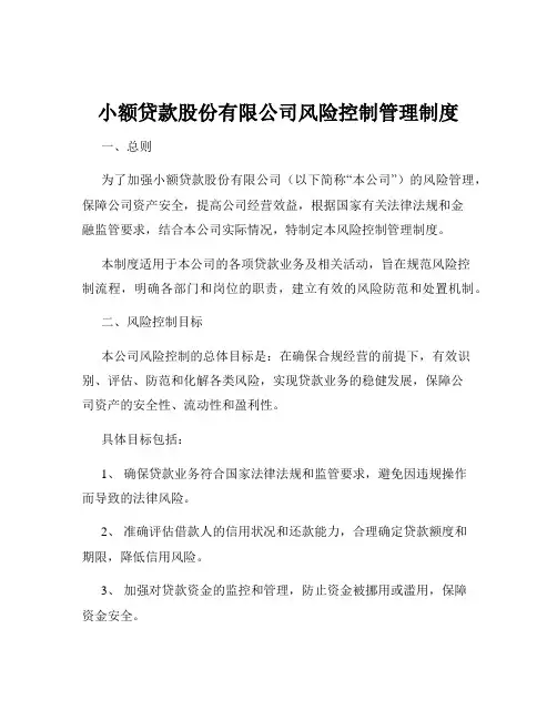 小额贷款股份有限公司风险控制管理制度