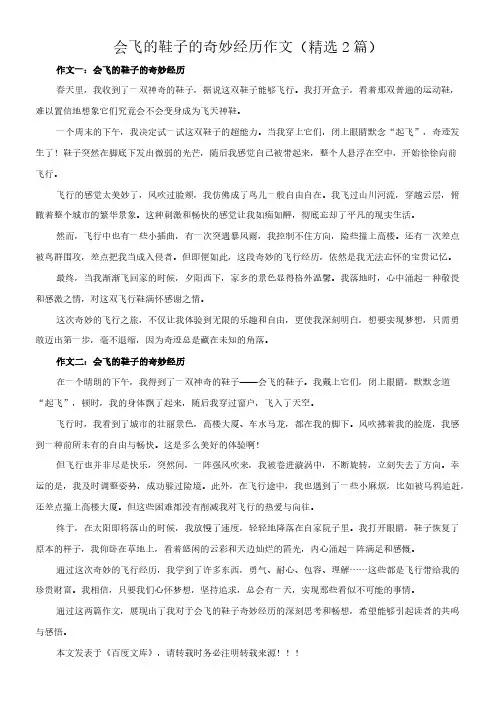 会飞的鞋子的奇妙经历 作文(精选2篇)