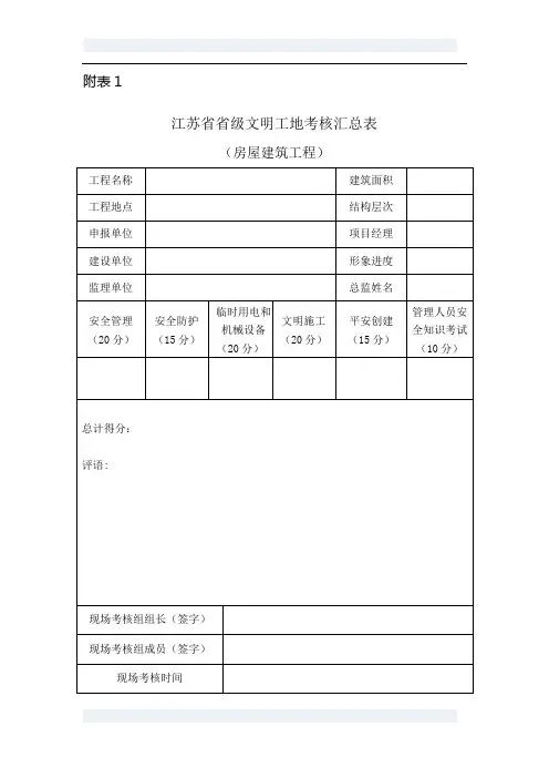 ◆江苏省文明工地验收表