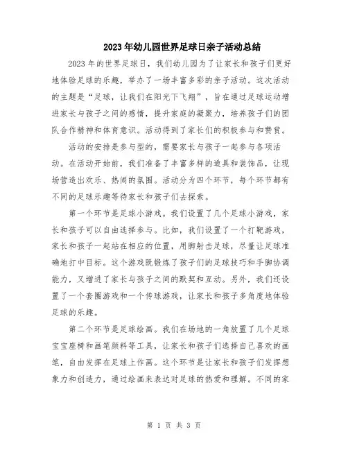 2023年幼儿园世界足球日亲子活动总结