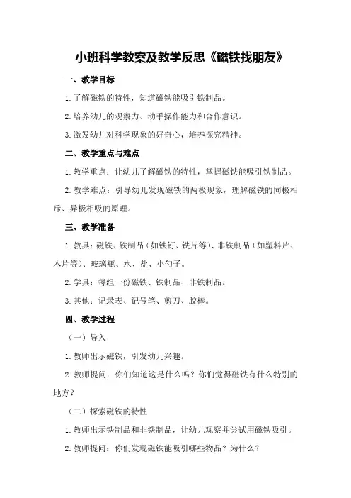 小班科学教案及教学反思《磁铁找朋友》