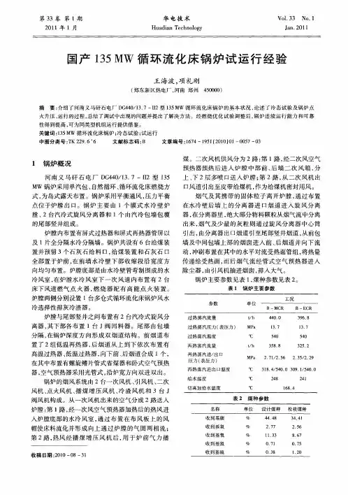 国产135MW循环流化床锅炉试运行经验