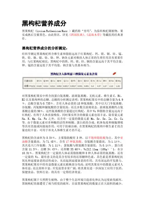 黑枸杞营养成分