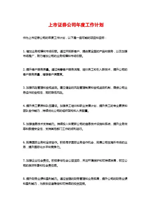 上市证券公司年度工作计划
