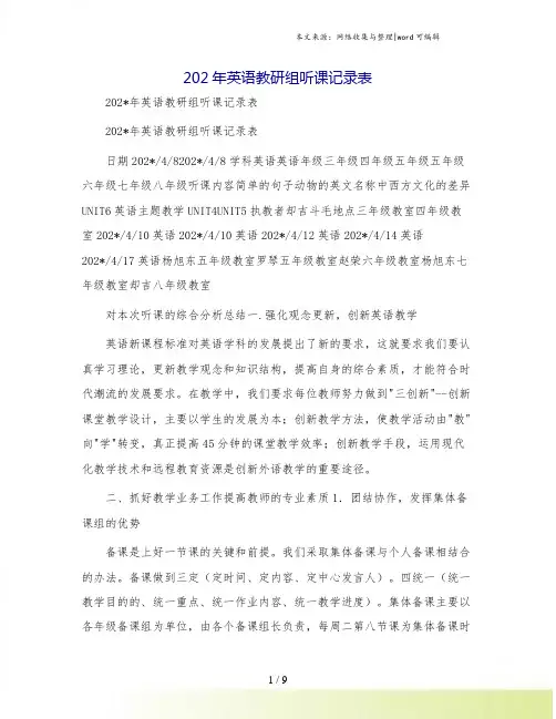202年英语教研组听课记录表