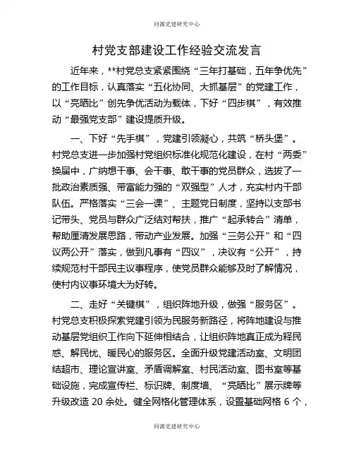 村党支部建设工作经验交流发言
