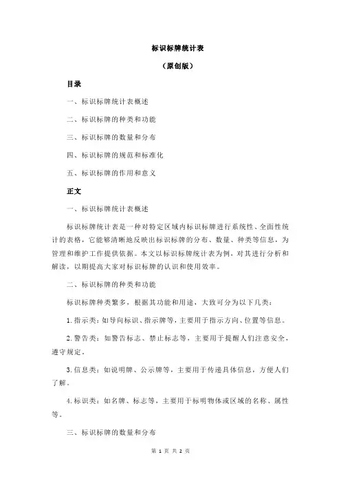 标识标牌统计表