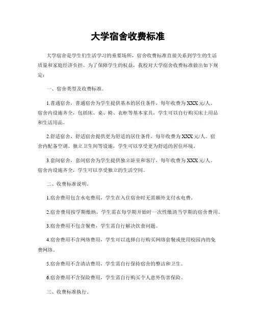 大学宿舍收费标准