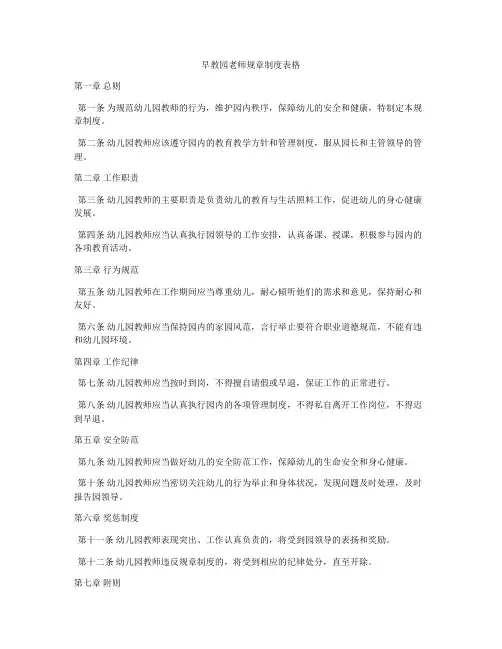 早教园老师规章制度表格