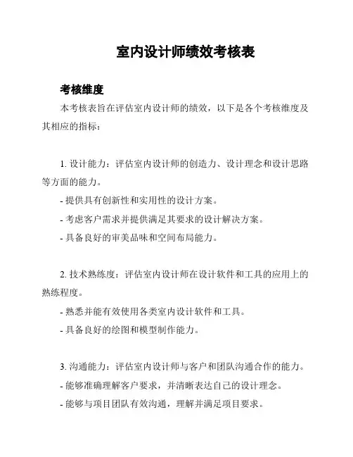 室内设计师绩效考核表