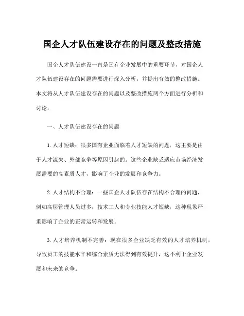 国企人才队伍建设存在的问题及整改措施