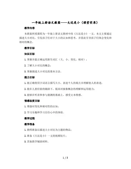一年级上册语文教案 大还是小(课堂实录) 人教部编版