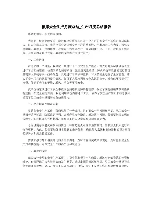 粮库安全生产月度总结_生产月度总结报告