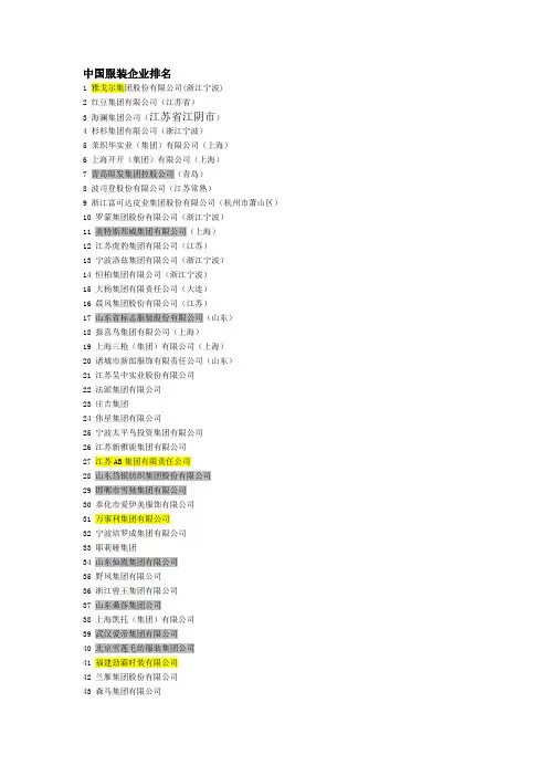 中国服装企业排名100强