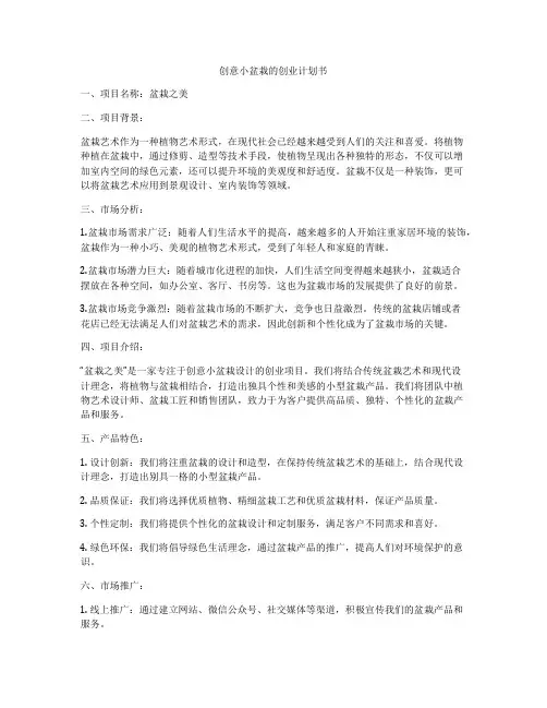 创意小盆栽的创业计划书