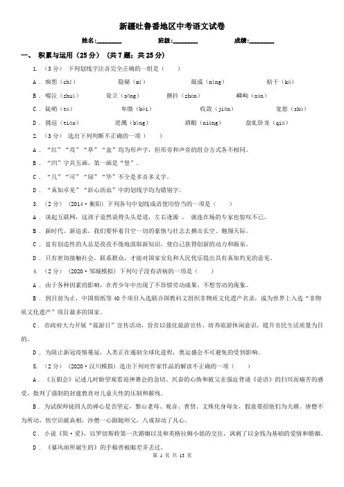 新疆吐鲁番地区中考语文试卷