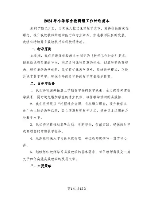 2024年小学综合教研组工作计划范本(6篇)