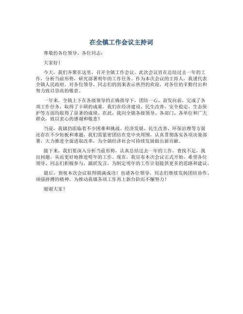 在全镇工作会议主持词