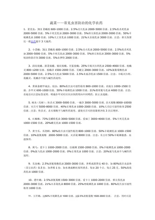 蔬菜常见虫害防治的化学农药