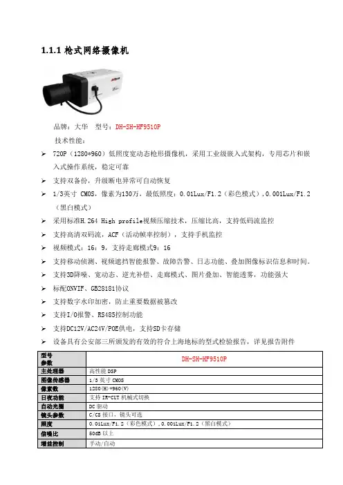 大华摄像机、NVR、监视器产品资料