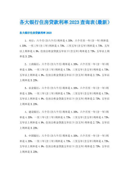 各大银行住房贷款利率2023查询表(最新)