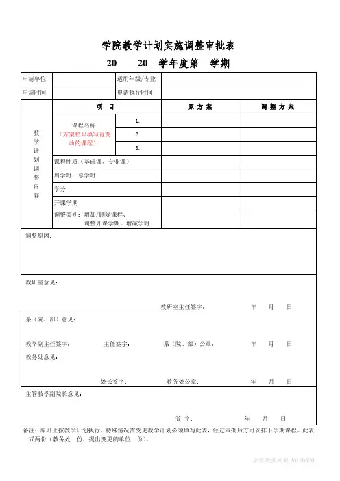 学院教学计划实施调整审批表