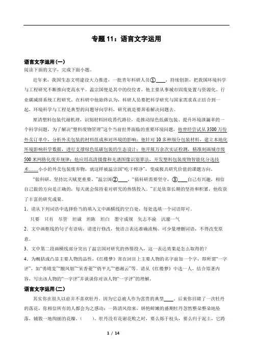 专题11：语言文字运用  备战-2024年高考语文一轮复习专练题型 原卷版(全国通用)