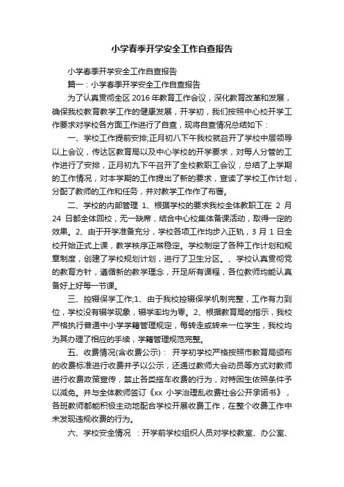 小学春季开学安全工作自查报告