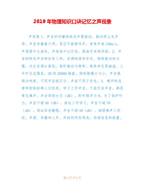 2019年物理知识口诀记忆之声现象