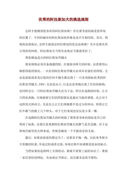 优秀的阿拉斯加犬的挑选规则