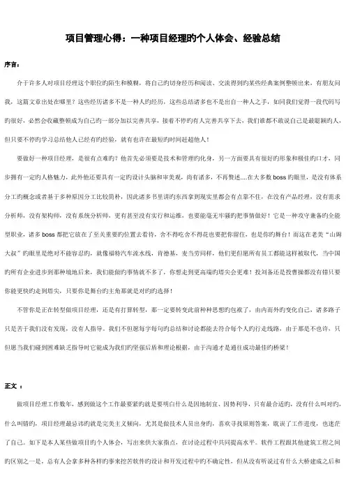 项目管理心得一个项目经理的个人体会经验总结