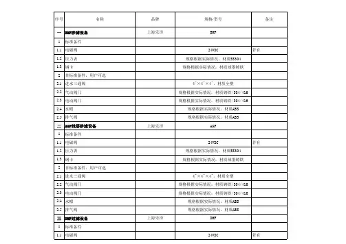 过滤器及泵规格型号表