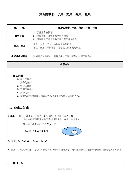 集合的概念、子集、交集、并集、补集