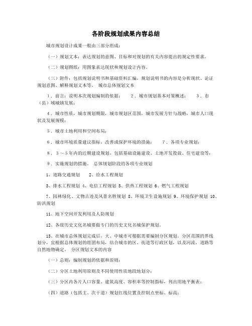 各阶段规划成果内容总结
