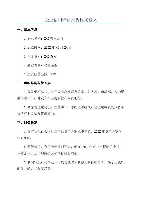 企业信用评估报告格式范文