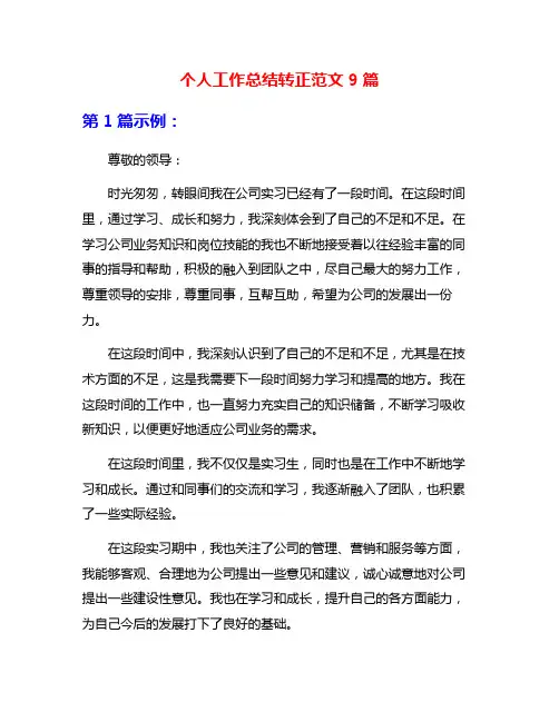 个人工作总结转正范文9篇