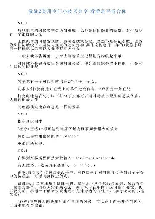 激战2实用冷门小技巧分享看看是否适合你