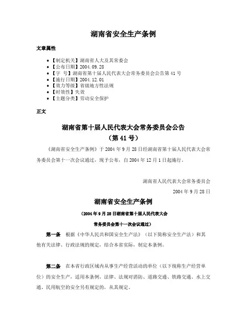 湖南省安全生产条例