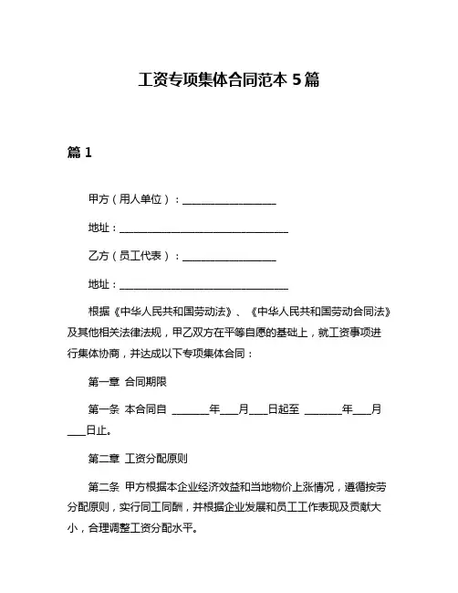 工资专项集体合同范本5篇